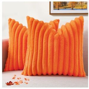 Plush Orange Throw Pillow Covers Pack of 2